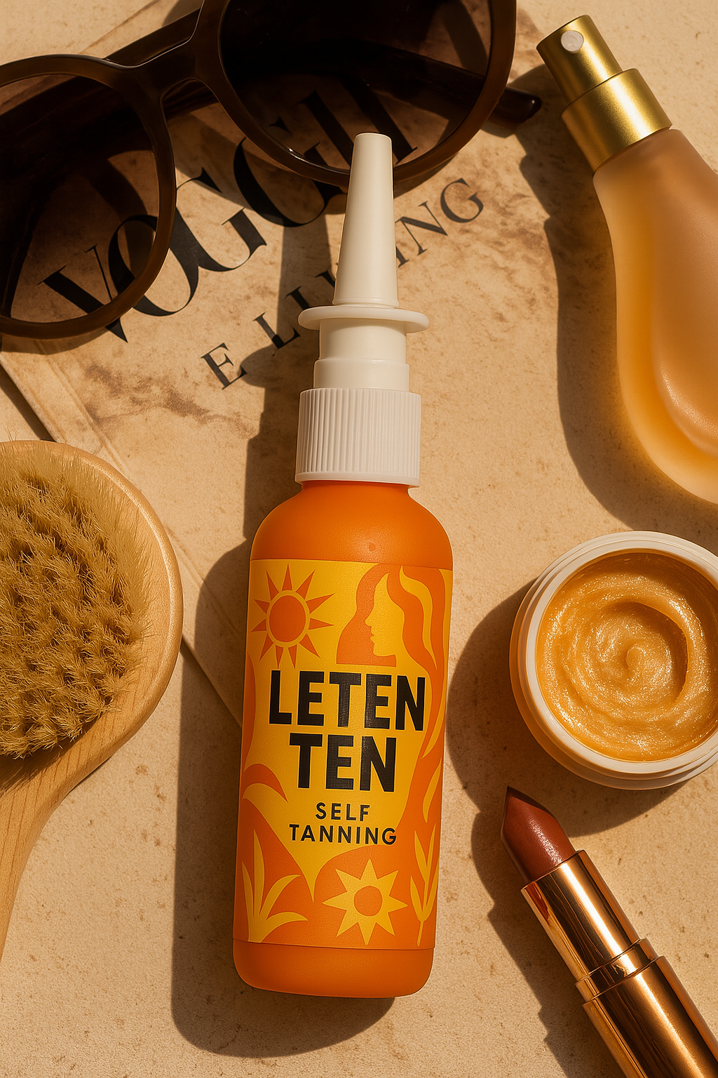 LetenTen назален спрей с меланотан 2 за бърз летен тен с козметични аксесоари в летна композиция за тен